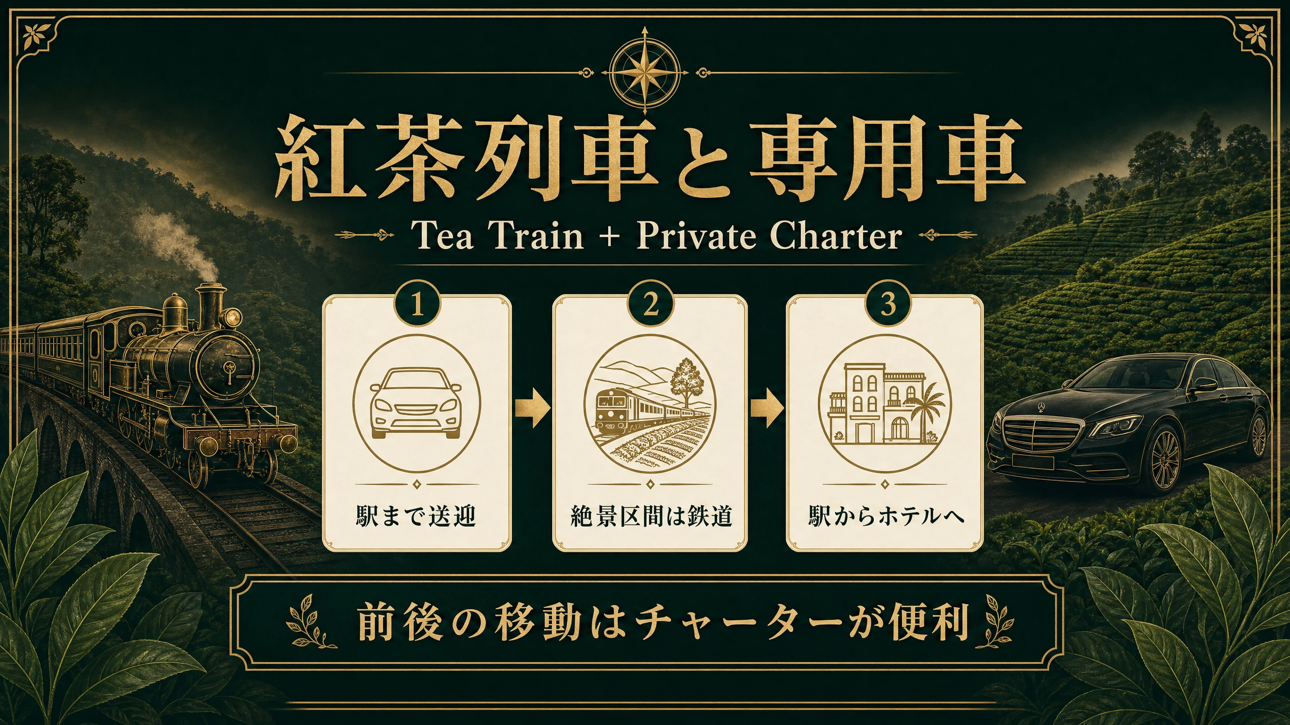 スリランカ紅茶列車とタクシーチャーターを組み合わせる黄金ルート説明画像